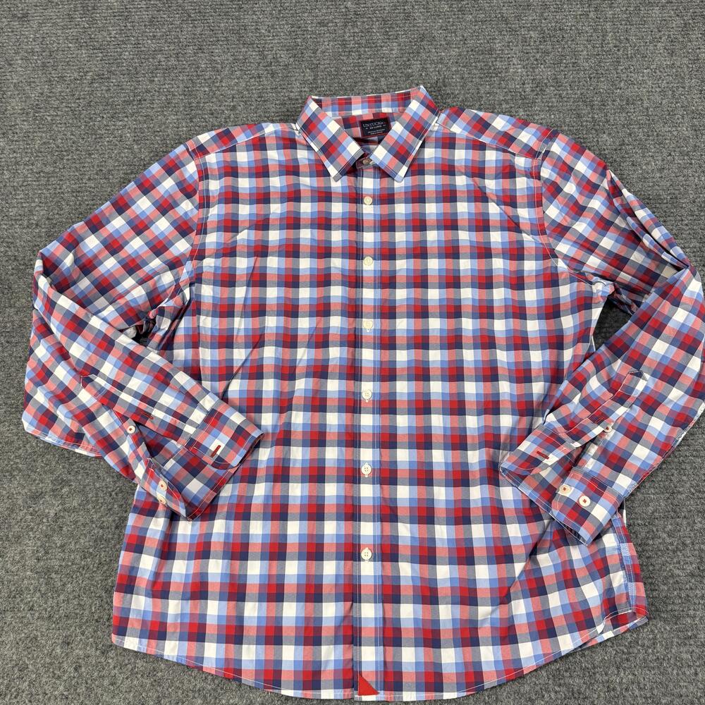 UNTUCKit Shirt Mens 2XL Red Blue Plaid Performancfe Button Down Long Sleeve